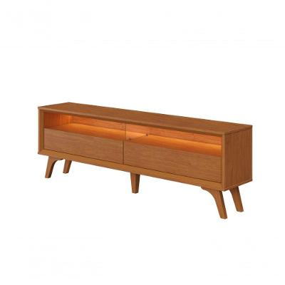 Rack Viena para TV 55" 180CM MDF com LED 2 Gavetas Branco Mavaular Móveis