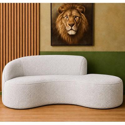 Sofá Mavie 3 Lugares Curvo 150CM Cinza Bouclé Couro Sintético