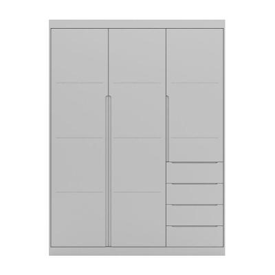 Guarda Roupa Infantil Jade 3 Portas de Bater 4 Gavetas MDF Cinza Semi Brilho Sallar Home