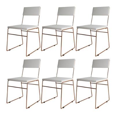 Kit 6 Cadeiras Málaga Corino Branco Base Cobre Para Mesa Sala Cozinha - Cobre-branco