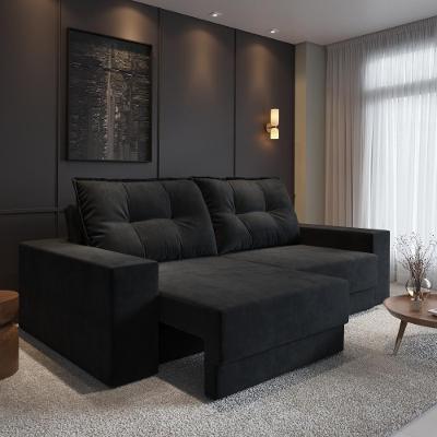 Sofá Luca 3 Lugares Retrátil 202CM Preto Suede Elegante para Sala Cia Lar