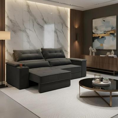 Sofá com Chaise Manhattan 3 Lugares Retrátil e Reclinável 210CM Grafite Cia Lar