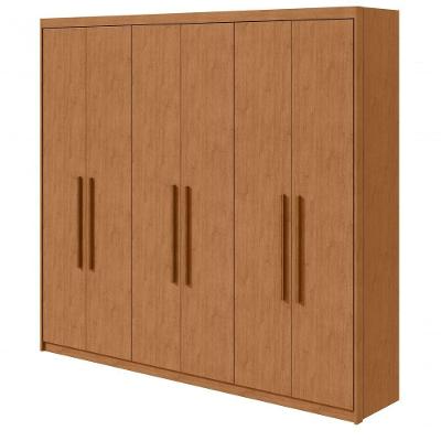 Guarda Roupa Casal Aries 6 Portas de Bater 5 Gavetas MDP Amendoa Clean Móveis Lopas