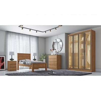 Guarda Roupa Casal Moderni Glass Reflecta 4 Portas de Bater 3 Gavetas MDP Cumaru Móveis Novo