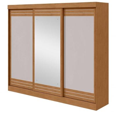 Guarda Roupa Casal Nice 3 Portas de Bater 4 Gavetas MDP com Espelho Amendoa Clean-off White Móveis