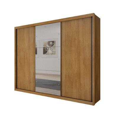 Guarda Roupa Casal Paradizzo 3 Portas de Bater 6 Gavetas MDF com Espelho Cumaru Móveis Novo