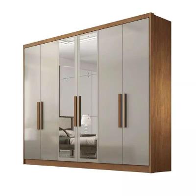 Guarda Roupa Casal Rizon 6 Portas de Bater 6 Gavetas MDF com Espelho Cumaru-fendi Móveis Novo