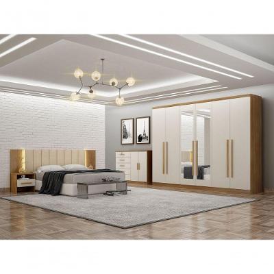 Guarda Roupa Casal Royal 2 Portas de Bater 6 Gavetas MDF-MDP com Espelho Cumaru-fendi Móveis Novo