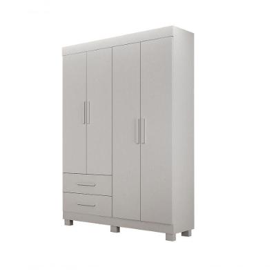Guarda Roupa Solteiro Recife New 4 Portas de Bater 2 Gavetas MDF MDP Laqueado Branco Leifer Móveis