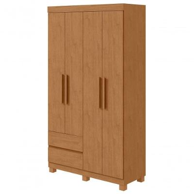 Guarda Roupa Solteiro Zeus 4 Portas 2 Gavetas MDP Corrediças Telescópicas Amendoa Clean Móveis Lopas
