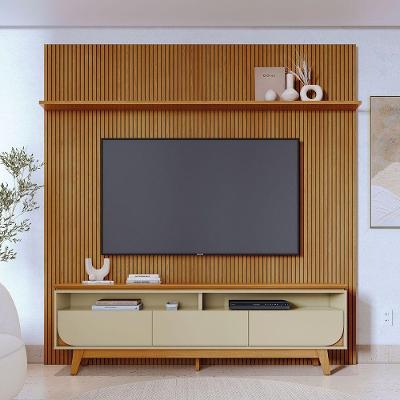 Painel Piso-teto com Bancada Kit Luna 200CM MDP 3 Gavetas Telescópicas Cumaru e Opala Pallazio