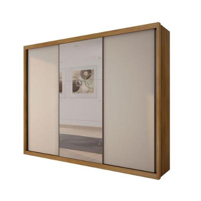 Guarda Roupa Casal Paradizzo 3 Portas de Bater com Espelho 6 Gavetas MDF Cumaru-fendi Móveis Novo