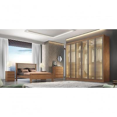 Guarda Roupa Casal Rizon Glass 6 Portas de Bater 8 Gavetas MDF com LED Cumaru Móveis Novo Horizonte