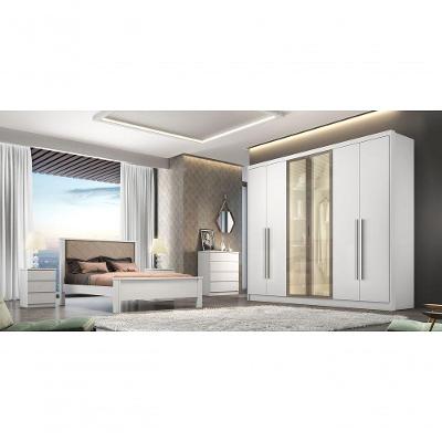 Guarda Roupa Casal Rizon Glass 6 Portas de Bater 8 Gavetas MDF com Espelho Neve Móveis Novo