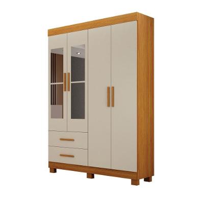 Guarda Roupa Solteiro Recife New 4 Portas de Bater 2 Gavetas MDF-MDP Cinamomo-off White Leifer