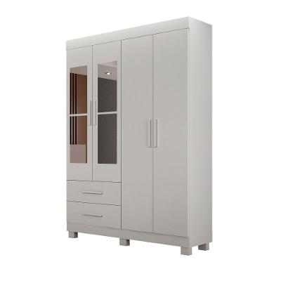 Guarda Roupa Solteiro Recife New 4 Portas de Bater 2 Gavetas MDF-MDP com Espelho Branco Leifer