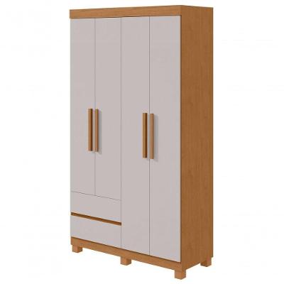Guarda Roupa Solteiro Zeus 4 Portas 2 Gavetas MDP Amendoa Clean-off White Móveis Lopas