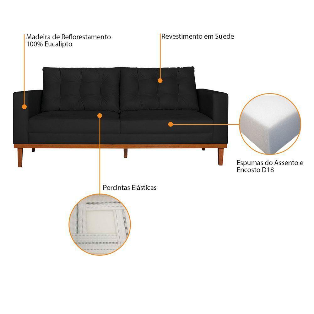 Sofá 2 Lugares Dubai Suede - Amarena Móveis Cor Preto - 4