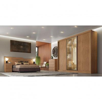 Guarda Roupa Casal Diamond Glass 3 Portas de Bater 4 Gavetas MDF com Espelho Cumaru Móveis Novo
