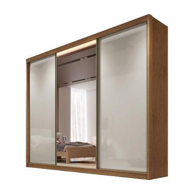 Guarda Roupa Casal Diamond 3 Portas de Bater 8 Gavetas MDF com Espelho Cumaru-fendi Móveis Novo
