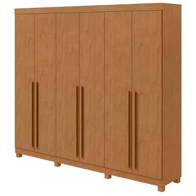 Guarda Roupa Casal Bertha 6 Portas de Bater 4 Gavetas MDP Corrediças Telescópicas Amendoa Clean