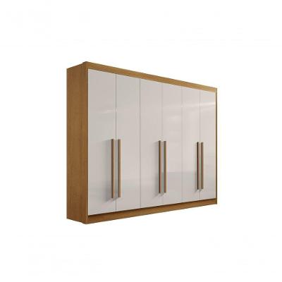Guarda Roupa Casal Athos 6 Portas de Bater 7 Gavetas MDF Corrediças Telescópicas Ripado D'Doro