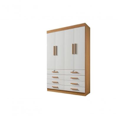 Guarda Roupa Solteiro Mônaco 4 Portas de Bater 8 Gavetas MDF MDP Acetinado-Alto Brilho D'Doro Móveis
