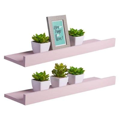Kit 2 Prateleiras Porta Quadros 70X10CM MDP Suporte Invisível Sala Rosa Claro Mercado