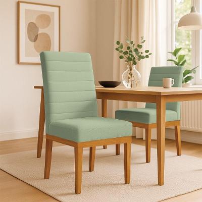 Cadeira de Jantar Solana Boucle com Estrutura de Madeira e Tecido Verde Pistache Pallazio