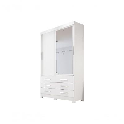 Guarda Roupa Solteiro Neve 2 Portas Correr 6 Gavetas MDP com Espelho Neve Móveis Novo Horizonte