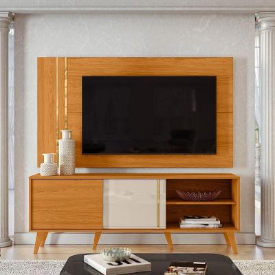 Kit Bancada e Painel Cronos 2 Portas Correr MDP Cinamomo e Off White Pallazio
