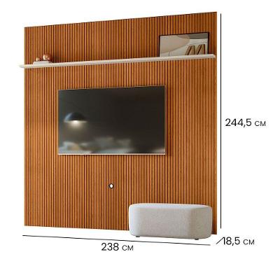 Painel Piso-teto New Guaporé TV 75" 238CM MDP Prateleira Alta Cinamomo e Off White Pallazio