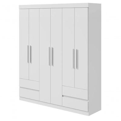 Guarda Roupa Casal Zeus 6 Portas de Bater 4 Gavetas MDP Branco com Pés Móveis Lopas