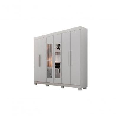 Guarda Roupa Delta 6 Portas de Bater 2 Gavetas MDF com Espelho Branco Leifer Móveis