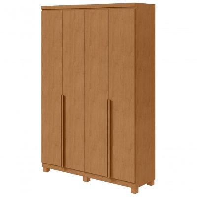 Guarda Roupa Solteiro e Closet Alonzo 4 Portas de Bater 2 Gavetas MDF Amendoa Clean Móveis Lopas