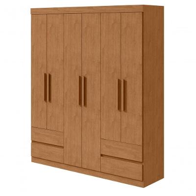 Guarda Roupa Casal Zeus 6 Portas de Bater 4 Gavetas MDP Amendoa Clean Móveis Lopas