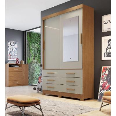 Guarda Roupa Solteiro Buriti 2 Portas de Correr 6 Gavetas MDP com Espelho Cumaru-fendi Móveis Novo