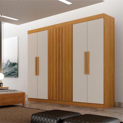 Guarda Roupa Casal Delta 6 Portas de Bater 2 Gavetas MDF Ripado Off White e Cinamomo