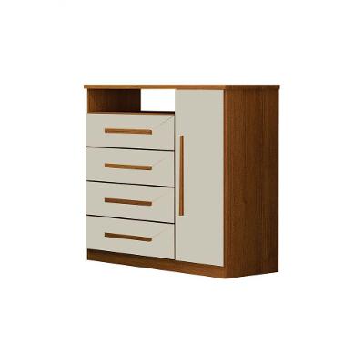 Cômoda Diamante 4 Gavetas MDF Puxador em Madeira Cinamomo e Off White Leifer Móveis