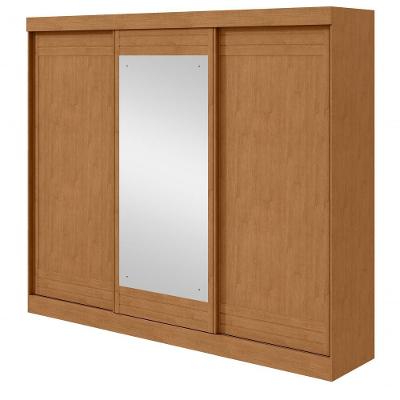 Guarda Roupa Casal Nice 3 Portas de Bater 4 Gavetas MDP com Espelho Amendoa Clean Móveis Lopas