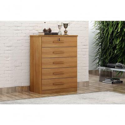 Comoda Austria 5 Gavetas MDF-MDP Puxador MDF Café Móveis Novo Horizonte