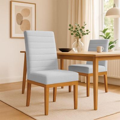 Cadeira de Jantar Solana Boucle Estrutura Madeira Tecido Cinza Pallazio
