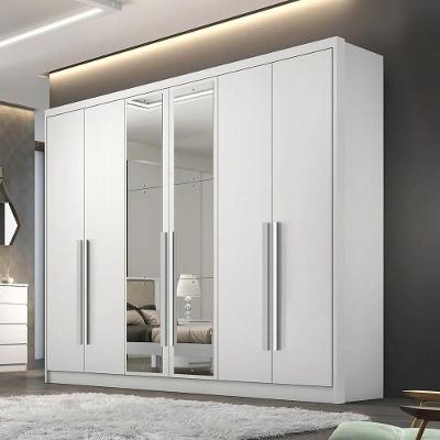 Guarda Roupa Casal Robust 6 Portas de Bater 6 Gavetas MDF com Espelho Neve Móveis Novo Horizonte