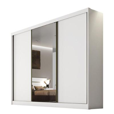 Guarda Roupa Casal Diamond 3 Portas de Bater 4 Gavetas MDF com Espelho Neve Móveis Novo Horizonte