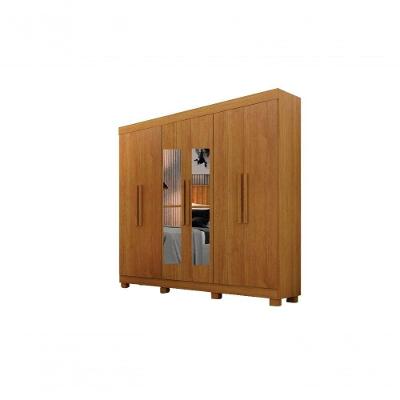 Guarda Roupa Delta 6 Portas de Bater 2 Gavetas MDF com Espelho Cinamomo Leifer Móveis