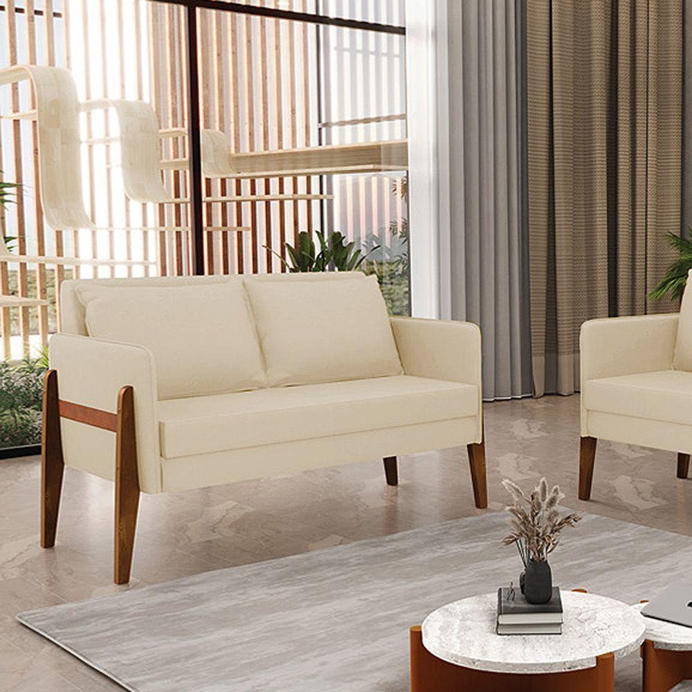 Sofá Namoradeira Lana Linho Bege A19 Base De Madeira - D'rossi - 4