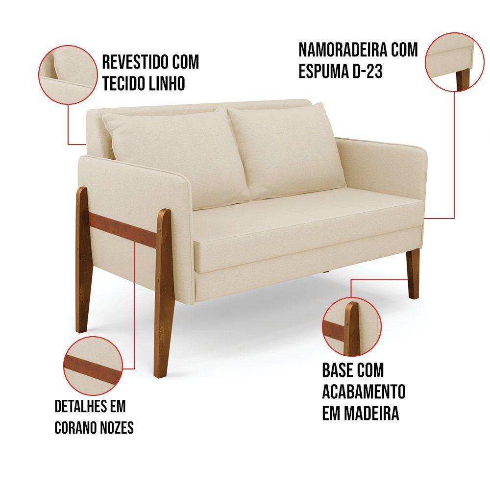 Sofá Namoradeira Lana Linho Bege A19 Base De Madeira - D'rossi - 5