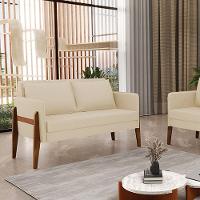 Sofá Namoradeira Lana Linho Bege A19 Base De Madeira - D'rossi - 9