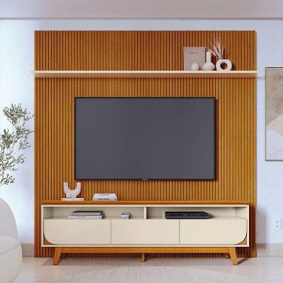 Kit Painel Piso-teto Kit Luna 200CM MDP com Gavetas Cinamomo e Off White Pallazio