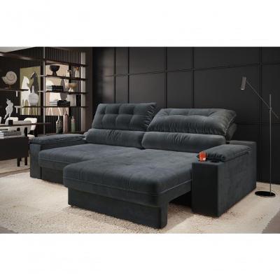 Sofá com Chaise Serena 4 Lugares Retrátil e Reclinável 233CM Grafite Cia Lar